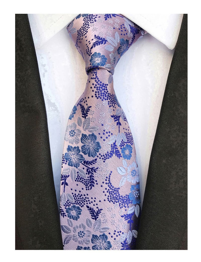 Elfeves Mens Silk Pink Blue Tie Summer Cool Gentleman Party Jacquard Self Cravat Necktie - Image 2